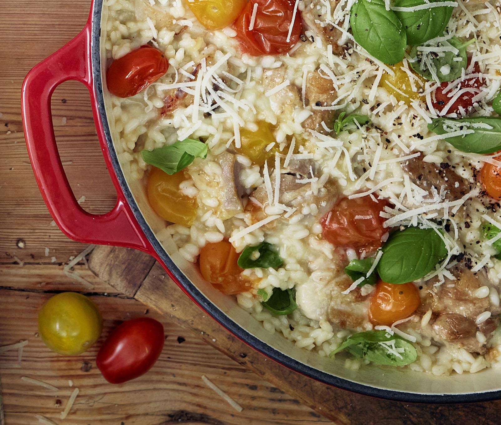 Oven baked Quick Chicken Basil Tomato Risotto